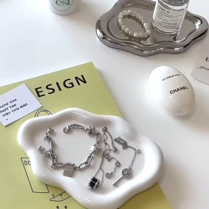 Cloud Ceramic Tray Single-Layer Light Luxury Jewelry Storage Ceramic Jewelry Tray Minimalist Ceramic Trinket Tray