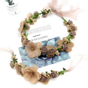 Artificial Flower Wreath with Ribbon Handmade Flower Crown Headband Flowers Garland Wreath Hair Accessories for Women