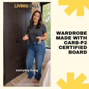 LivingMall Percy 2 Doors / 3 Doors Wardrobe CARB-P2 Certified Laminated Back Panel - Free Install