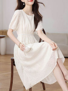 High-End Fashion Spring Slim Waist Short Sleeve Chiffon Dress