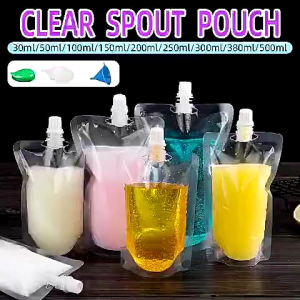 100PCS Stand Up Liquid Spout Pouch Bag / Clear Plastic Beverage Container Juice Storage Spout Bags