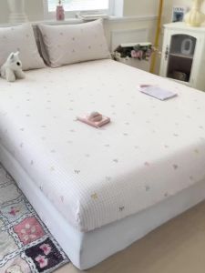 100% Cotton Fitted Sheet Pillowcase 25cm Deep Pocket Wrinkle Fade Resistant Easy Care Bed Cover Breathable Mattress Cover