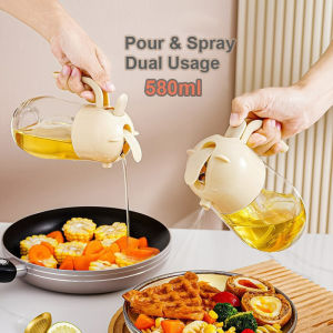 2 in 1 Oil Bottle Spray And Automatically Open Pour Oil Dispenser 580ML Glass Jar Kitchen Utensils