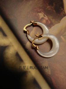 Natural White Mother-of-Pearl Large Moon Earring Hoops New Chinese Style Pure Silver Ear Jewelry Trendy Design Arc Shape