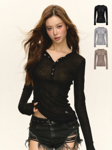 Ariseism | Áo Thun Henley Cổ Sơ Mi Hơi Mỏng Ôm Sát