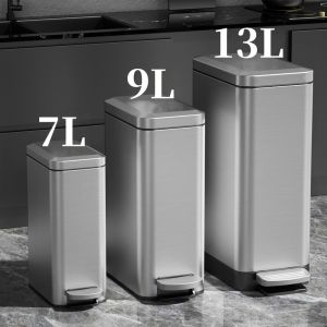 Slim Trash Can with Lid Soft Close Stainless Steel 7L/9L/13L Bathroom Garbage Can with Inner Bucket