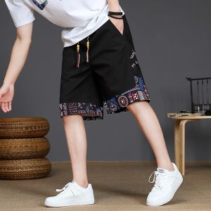 New Chinese Style Ice Silk Mens Shorts Summer Thin Quick Dry Loose Casual Five-Quarter Pants Trendy Splice Breathable Shorts