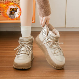 Thick Bottom Fleece Lined Winter Boots Womens Cotton Boot 2025 New Style Warm Fur Integrated Snowground Bread Cotton Shoes