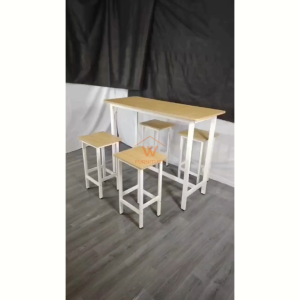 Wfurniture 4 Feet Island Table Set Meja Makan with Melamine Wood 1+4 Modern Bar Dining cafe