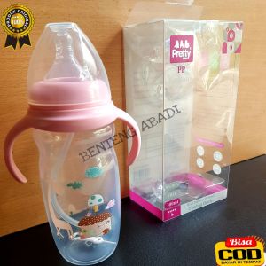 Botol Susu Wide 300 ML + PP / Pretty Baby ( W-1103) + Dot M + Grip/Pegangan . Produk Impor Berkualitas.