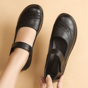 Comfortable Flat Bottom Womens Shoes Soft Leather Anti-Slip Casual Mom Shoes Spring Summer Style for Middle-Aged And Elderly