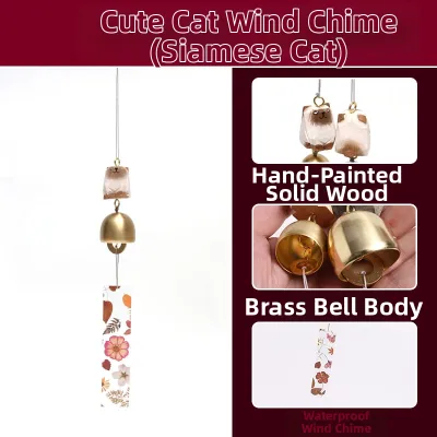 Healing Wooden Cat Copper Wind Chimes Indoor Outdoor Decorative Hanging Ornaments Garden Courtyard Balcony Bedroom Entrance