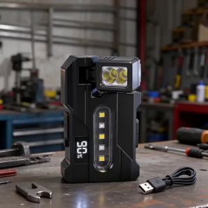 BORUiT XPE Super Bright Mini Flashlight Dual Light Rechargeable Adjustable Head with Magne t& Clip Work Light for Camping Hiking