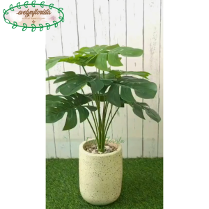 Pohon Hias Pohon Artificial Daun Monstera Tapak Gajah X12 Semi Latex Pot Terracota Silinder Bulat Hiasan Meja Cafe Meja Kantor