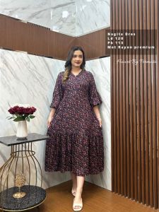 NAGITA DRESS//MIDI DRESS HAWET RAYON MOTIF BUNGA//DASTER TERBARU LENGAN 7/8