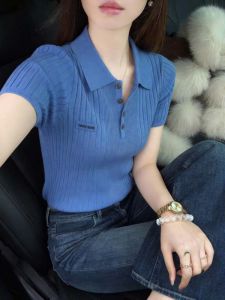 Blue Miu-inspired Ice Silk Short Sleeve Polo Shirt