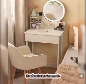 โต๊ะเครื่องแป้ง กระจกLED ความจุขนาดใหญ่ ไม้สีขาว โต๊ะเครื่องสําอาง สไตล์เกาหลี โต๊ะอเนกประสงค์ การประกอบอย่างง่าย