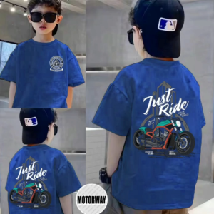 MOTORWAY K520 T-shirt with "Just Ride" motorcycle graphic and MLB cap Mens and womens pure cotton short-sleeved T-shirts sweat-absorbent breathable casual motorcycle style boys and girls T-shirts seven colors.