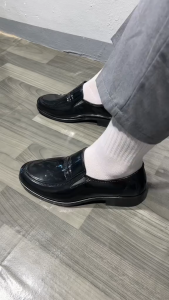 New Mens Korean Style Shiny Black Loafers High-Quality Rubber Non-Slip Sole Waterproof Durable Slip-On Comfortable Formal Shoes for School Work 0145523