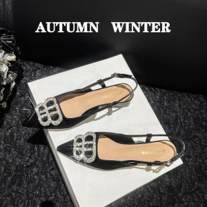 Elegant Black Block Heel Sandals Womens Summer Outdoor Wear Pointed Toe Soft Evening Breeze Slip-On Shoes Korean Style Fashion Sandals