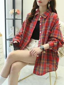 Autumn Winter Plaid Shirt Womens Loose Long Sleeve Retro Hong Style Fashionable Student Outerwear Trendy Korean Version