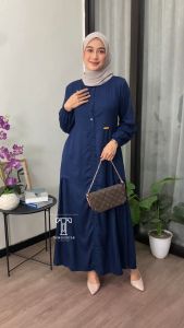 GAMIS NAURA ll Gamis Rayon Twill Polos Full Kancing Modern Lengan Panjang Gaya Korea - Tampilan Lebaran 2025