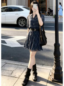 LIRUSHAN | Gingham Shirt Dress Plaid Summer Outfit Short Skirt Set