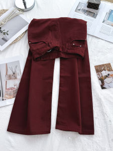 MANMI | Quần Jeans Chân Rộng Đơn Giản Màu Đỏ Hàn Quốc