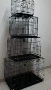 Lồng vân đá dày sơn tĩnh điện cho chó mèo - Size S 48x30x38cm - gấp gọn kèm khay (dưới 4 kg)