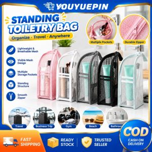 YOUYUEPIN Breathable Mesh Travel Cosmetic Bag Large Capacity Hanging Organizer Lightweight Wash Kit Pouch With Handle For Gym Camping Business Trip