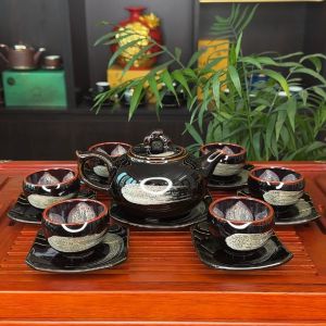 Bộ Ấm Chén Bát Tràng Hoả Tinh Vân Dáng Quả Hồng - Bộ Ấm Trà Men Hoả Biến Bát Tràng Cao Cấp