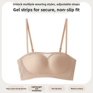 TONERCE | Shoulderless Gather Push-up Non-slip Seamless Bra