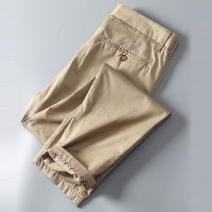 กางเกงลำลองทรงตรงผู้ชายฤดูใบไม้ผลิและฤดูร้อน กางเกงขายาวทรงสลิมฟิต กางเกงขายาว 9 ฟุต ทรงตรง ทรงตรง เอวกลาง ผ้าบาง สีพื้น