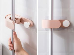 BnB Mall 1pcs Mop Holder Hook Multi Function 2 in 1 Hook Towel Hanger Wall Mounted Clamp Kitchen Bathroom Toilet Tandas TB-MOP/CLP