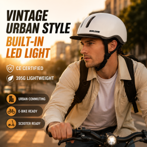 UB-26 Vintage Cycling Helmet with LED Light CE Certified Ultralight EPS Scooter Helmet for Men Women Urban E-Bike Bike Casco