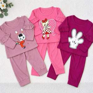 Bộ Đồ Bé Gái Cotton Dài Tay Quần Dài Họa Tiết Dễ Thương 6-19kg