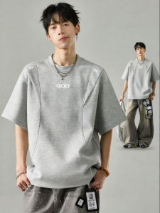 SZON | Casual Loose Fit Mens Tee Shirt with Deconstructed Letter Embroidery