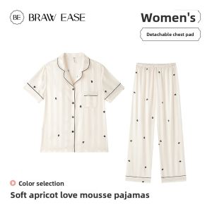 BE | Silk-like Pajama with Padding Wearing Outdoor Womens Sleepwear