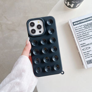 3D Suction Cup Silicone Phone Case For iPhone 15 Pro 17 13 14 11 12 Pro Max Air XR Solid Color Anti-Slip Shockproof Soft Cover