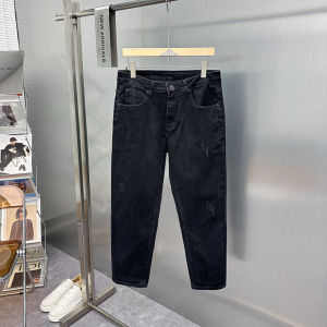 Black Washed Casual Straight Leg Jeans Mens Spring Autumn Fashionable Korean Style Cotton Denim Pants Modern Style Long Trousers