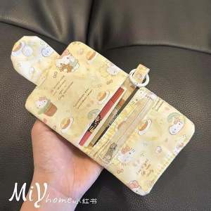 Adorable HelloKitty Mini Fabric Wallet Double Layer Coin Purse Driver License Storage Bag Cartoon Print Polyester Lining Short Wallet