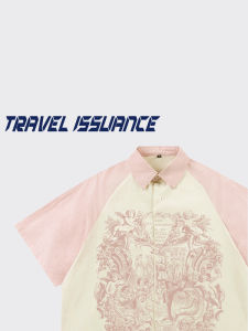 European Style Vintage Printed Loose Shoulder Short Sleeve Shirt BF Leisure Time Travel Issuance Mens Casual Shirt