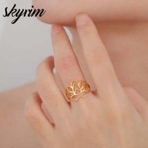 SKYRIM Stainless Steel Golden Lotus Ring for Women