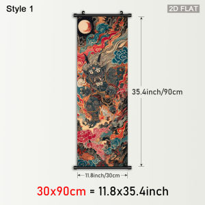 VIKAMA Nhật Bản Ukiyo-e Thần Thoại Cuộn Thảm Trăng Tròn & Mây Tốt Lành Vintage Trang Trí Treo Tường Polyester Trang Trí Nhà Cửa