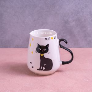 Mug bijian keramik catty meow black and white