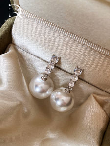 Elegant White Pearl Zircon Earrings Luxury Feelings S925 Pure Silver Womens Fashion Jewelry Studs Handmade Crystal Geometric