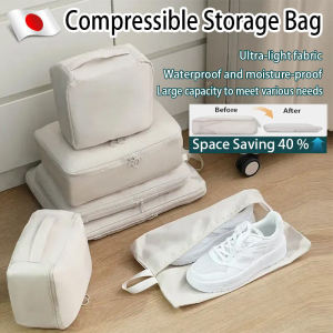 6 in1 Compressible Storage Bag Thicken Waterproof Travel Packing Bags with Zipper Large-capacity Foldable Compression Portable Travel Suitcase Organizer Washable Moisture-proof Dust-proof Wear-resistant Makeup Ttoiletries Clothes Travel Accessories