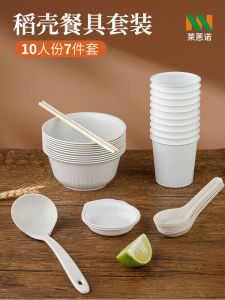 Degradable Disposable Dinnerware Set of 7 Pieces for Barbecue Picnic Outdoor Dining Home Use Rice Hulls Material from China