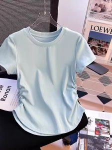 เสื้อยืดแขนสั้นทรงสลิมฟิตสำหรับผู้หญิงในช่วงฤดูร้อน ทรงเข้ารูป ทรงหลวม ทรงปกติ เส้นใยโพลีเอสเตอร์ 100%