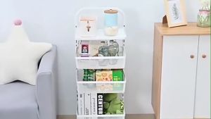 Kitchen Fruit & Vegetable Storage Rack Trolley Cart Floor-standing Multi-layer Adjustable Storage Basket Household Pots Mobile Storage Removable Storage Rack